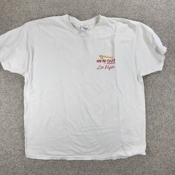 VTG IN-N-OUT Burger Las Vegas‎ Hanes T-Shirt Mens XL White Red Hot Rod Back Y2K - Picture 3 of 16